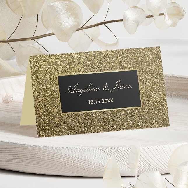 Elegant Gold and Black Wedding Place Card (Creator Uploaded)