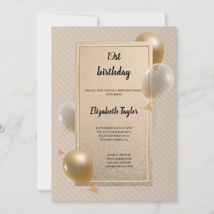 elegant gold and black with balloons birthday  invitation