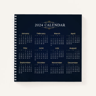 Elegant Gold and Blue 2024 Calendar Notebook