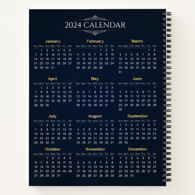 Elegant Gold and Blue 2024 Calendar | Notebook (Back)