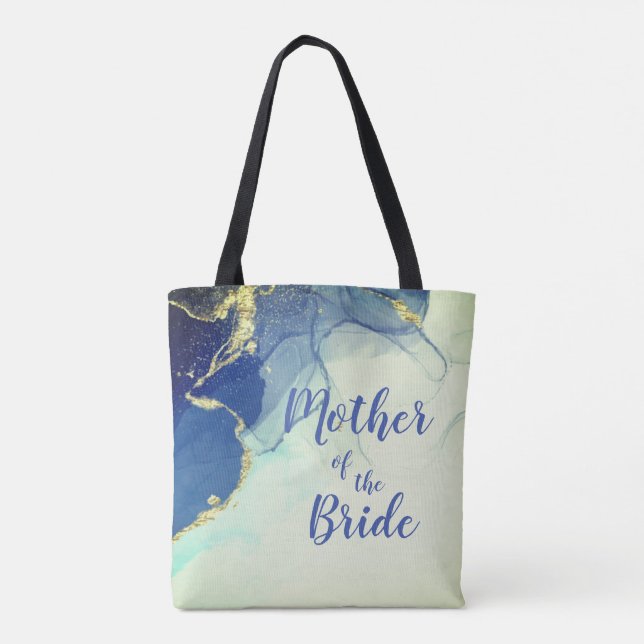 Elegant Gold and Blue Abstract Mother of the Bride Tote Bag (Back)