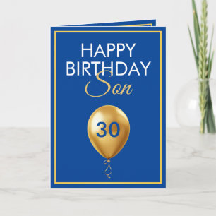 Elegant Gold and Blue Balloon Son 30th Birthday Card