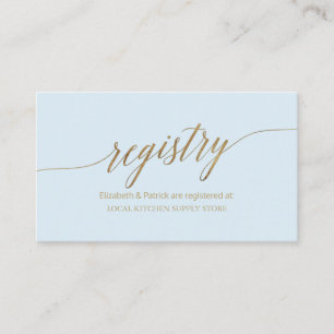 Elegant Gold and Blue Calligraphy Wedding Registry Enclosure Card