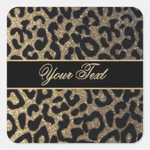 Elegant Gold and Blue Leopard Print Square Sticker
