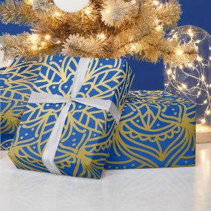 Elegant Gold and Blue Mandala Pattern Wrapping Paper