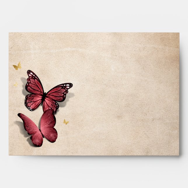Elegant Gold and Burgundy Butterfly Return Address Envelope (Front)