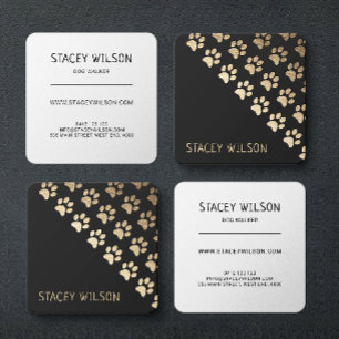 Elegant Gold And Charcoal Dog Walker   Pet Groomer Square Business Card
