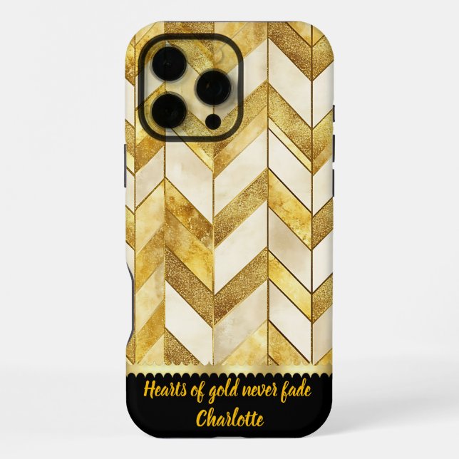 Elegant gold and cream geometric pattern design iPhone case (Back)