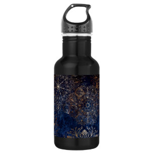 Elegant Gold and Dark Blue Floral Mandala Pattern 532 Ml Water Bottle