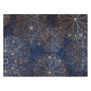 Elegant Gold and Dark Blue Floral Mandala Pattern Tablecloth