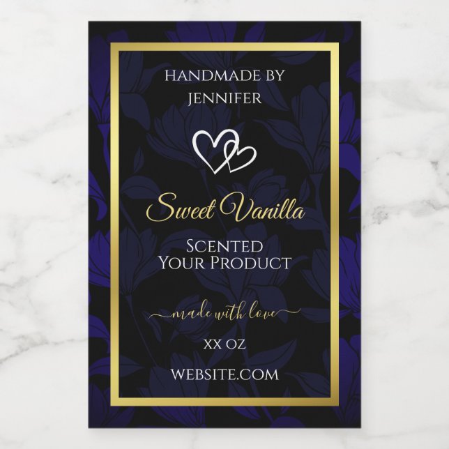 Elegant Gold and Dark Blue Floral Product Labels (Single Label)