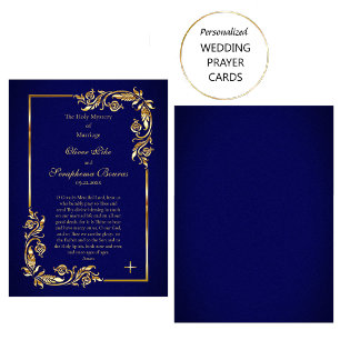 Elegant Gold and Dark Blue Wedding Prayer Card    