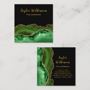 Elegant Gold and Dark Green Agate Square Business Card