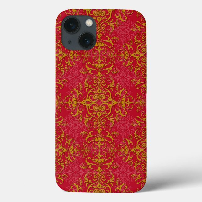 Elegant Gold and Deep Pink Floral Damask Pattern Case-Mate iPhone Case (Back)