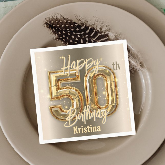 Elegant Gold and Diamond 50th Birthday Party Napkin (Creator Uploaded)