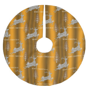 Elegant Gold and Diamond Reindeer Gold Christmas Brushed Polyester Tree Skirt