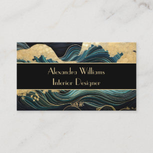 elegant gold and emerald design Japanese style Business Card