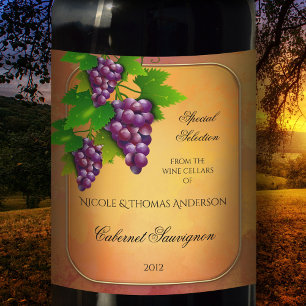 Elegant Gold and Grapes Custom Wine Label