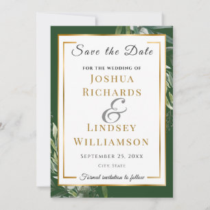 Elegant Gold and Green Botanical Wedding Save The Date
