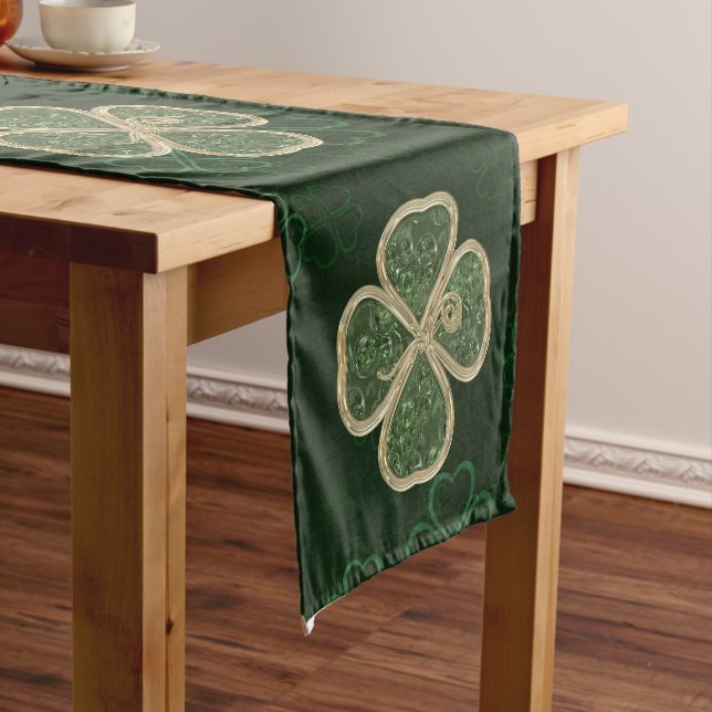 Elegant Gold and Green Clover Brooch Short Table Runner (In Situ)