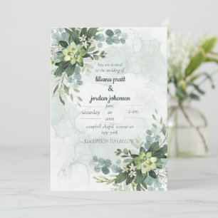 Elegant gold and green Eucalyptus Moss Sages Invi Invitation