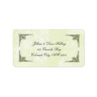 Elegant gold and green filagree address labels