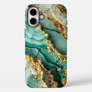 Elegant Gold And Green Marble iPhone 16 Plus Case