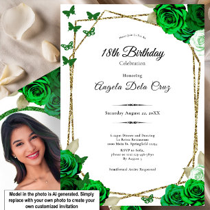 Elegant Gold and Green Rose 18th Birthday Debut  Invitation