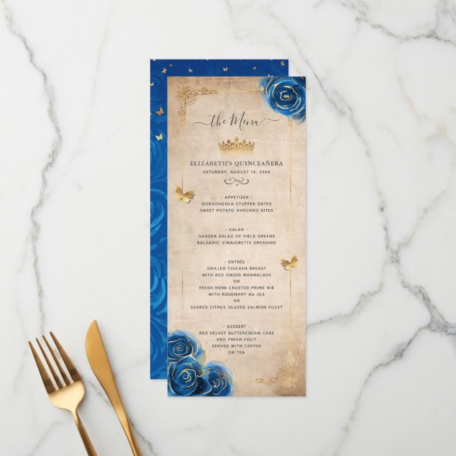 Elegant Gold and Green Roses Watercolor Floral Menu (Front/Back In Situ)