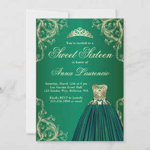Elegant Gold And Green Sweet 16 Birthday Party Invitation