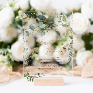 Elegant Gold and Greenery Eucalyptus Wedding Acrylic Invitations