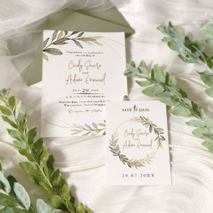 Elegant Gold and Greenery Wedding Invitation