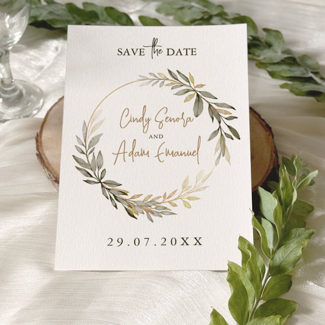 Elegant Gold and Greenery Wedding Save The Date (Creator Uploaded)