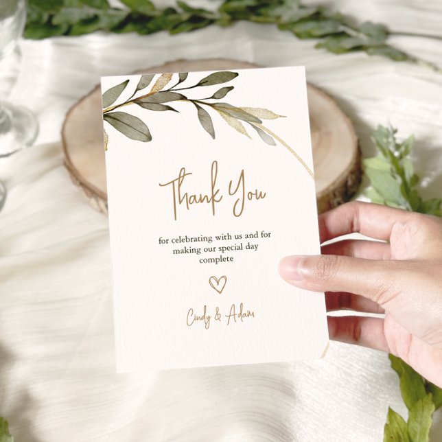 Elegant Gold and Greenery Wedding Thank You Card (Creator Uploaded)
