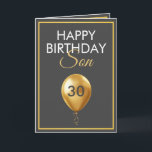 Elegant Gold and Grey Balloon Son 30th Birthday Card<br><div class="desc">Elegant Gold and Grey Balloon Son 30th Birthday, a unique design made for anyone looking for something special for their son on his birthday. The design features a nice golden balloon in the front with customisable text that you can personalise, so, don't hesitate to customise it in order to make...</div>