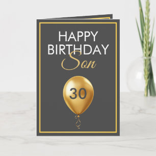 Elegant Gold and Grey Balloon Son 30th Birthday Card