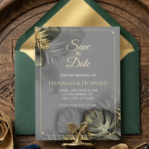 Elegant Gold and Grey Botanical, Tropical Invitation
