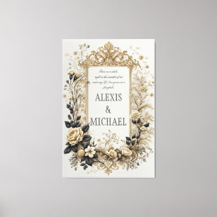 Elegant Gold and Grey Floral  Canvas Print
