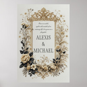 Elegant Gold and Grey Floral  Poster