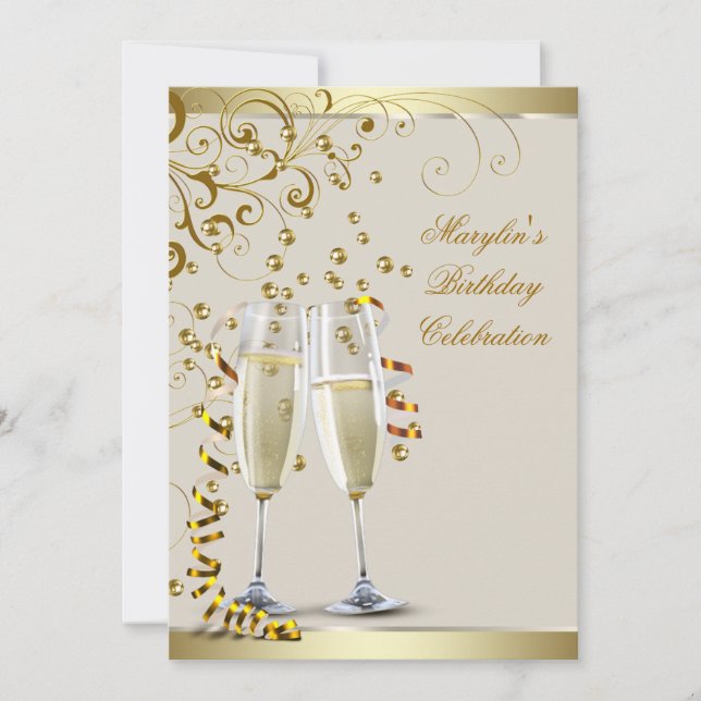 Elegant Gold and Ivory Cream Birthday Invitation (Front)