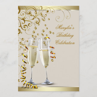 Elegant Gold and Ivory Cream Birthday Invitation