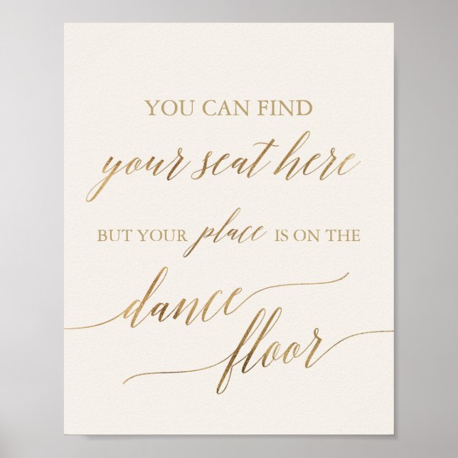 Elegant Gold and Ivory Place Card Dance Floor Sign (Front)