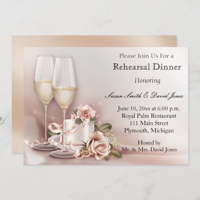 Elegant Gold and Ivory Rehearsal Dinner Invitation (Front/Back)