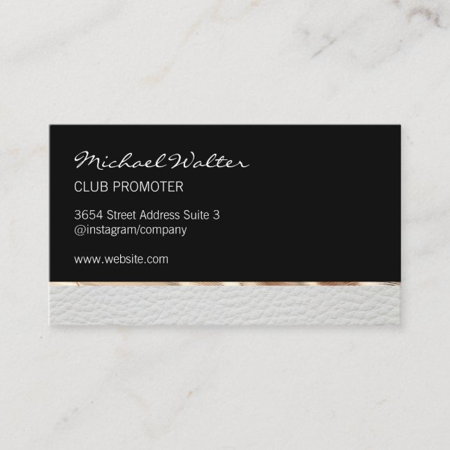 Elegant Gold and Leather Trim Business Card (Front)