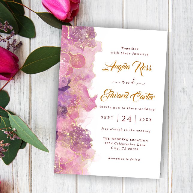 Elegant Gold And Magenta Wedding Invitation (Creator Uploaded)