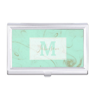 Elegant gold and mint marble image business card holder