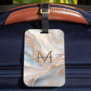 Elegant Gold and Nacre Monogram Name Personalized Luggage Tag