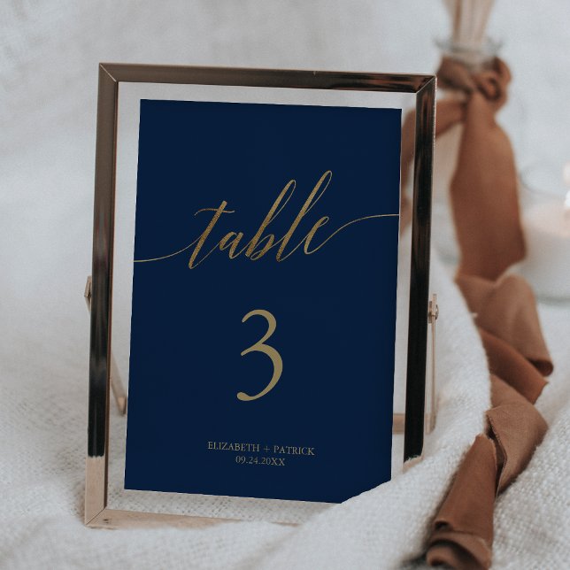 Elegant Gold and Navy 5x7" Wedding Table Number (Creator Uploaded)