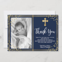 Elegant Gold and Navy Baptism Thank You Cards