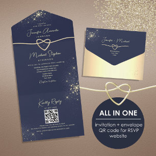 Elegant Gold and Navy Blue Wedding All In One Invitation
